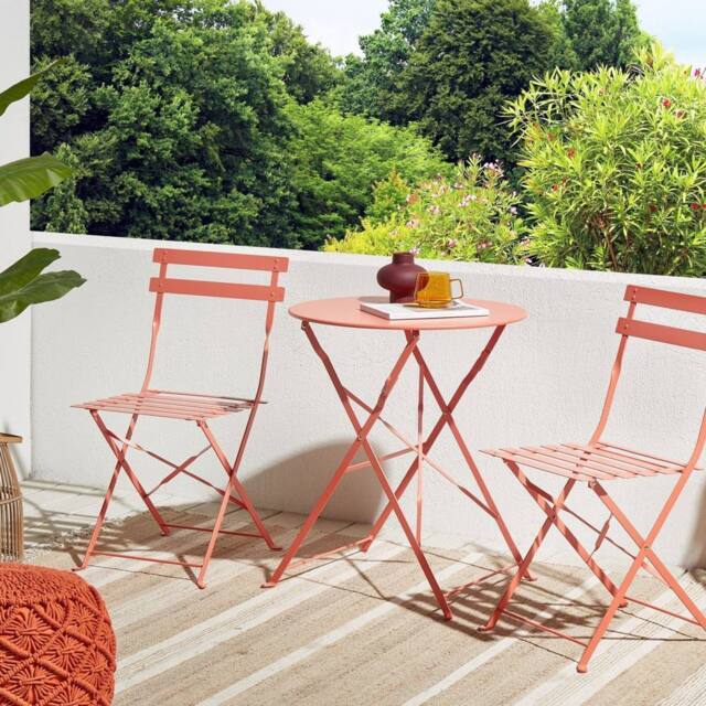 Wyld and Coco Coral Red 3-Piece Folding Metal Bistro Set Outdoor - image 1