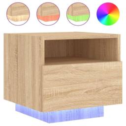 Berkfield Home Decorative Bedside Cabinets with LED Lights 2 pcs Sonoma Oak 40x3 in Light Tan - thumbnail 5