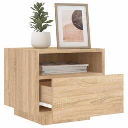 Berkfield Home Decorative Bedside Cabinets with LED Lights 2 pcs Sonoma Oak 40x3 in Light Tan - thumbnail 4