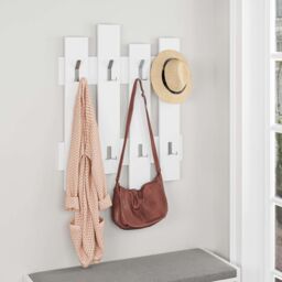 Decortie Wave' Modern Coat Rack Wall-Mounted 8 Hooks 69x81cm in White - Size: 1 Pack - thumbnail 1