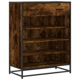 Berkfield Home Shoe Cabinet Smoked Oak 75x38x97.5 cm Engineered Wood & Metal in Brown