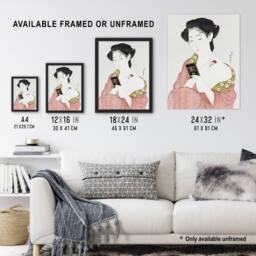 Artery8 Woman Applying Powder Portrait Vintage Framed Wall Art Print Hashiguchi in Pink - Size: A4 - thumbnail 3