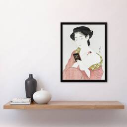 Artery8 Woman Applying Powder Portrait Vintage Framed Wall Art Print Hashiguchi in Pink - Size: A4 - thumbnail 4