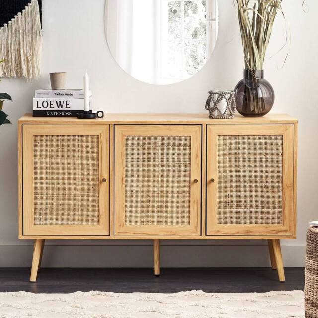 Wyld and Coco 3-Door Rattan Front Sideboard Light Brown W120 x D40 x H71cm - image 1