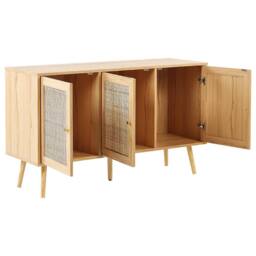 Wyld and Coco 3-Door Rattan Front Sideboard Light Brown W120 x D40 x H71cm - thumbnail 4