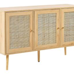 Wyld and Coco 3-Door Rattan Front Sideboard Light Brown W120 x D40 x H71cm - thumbnail 2