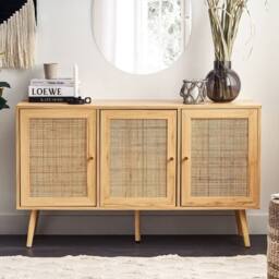 Wyld and Coco 3-Door Rattan Front Sideboard Light Brown W120 x D40 x H71cm - thumbnail 1