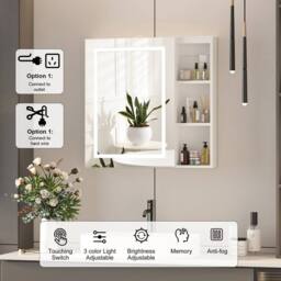 KEEPREAPER Sleek Bathroom Mirror Cabinet with Shaver Socket & Lights in White - thumbnail 4