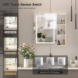 KEEPREAPER Sleek Bathroom Mirror Cabinet with Shaver Socket & Lights in White - thumbnail 6