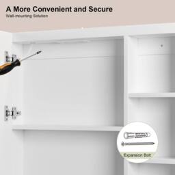 KEEPREAPER Sleek Bathroom Mirror Cabinet with Shaver Socket & Lights in White - thumbnail 3