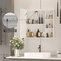 KEEPREAPER Sleek Bathroom Mirror Cabinet with Shaver Socket & Lights in White - thumbnail 2