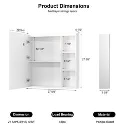 KEEPREAPER Sleek Bathroom Mirror Cabinet with Shaver Socket & Lights in White - thumbnail 7