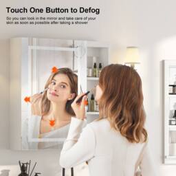 KEEPREAPER Sleek Bathroom Mirror Cabinet with Shaver Socket & Lights in White - thumbnail 5