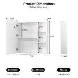 KEEPREAPER Sleek Bathroom Mirror Cabinet with Shaver Socket & Lights in White - thumbnail 8
