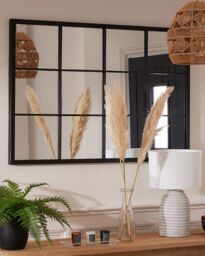 Dibor Classic Rectangular Iron Decorative Wall Mirror Indoor Framed Window Mirror H120 x W80cm in Black - Size: Large