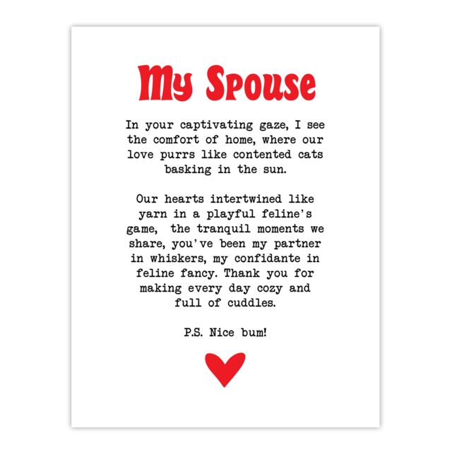 "Artery8 Love Poem Cat Lover Spouse Romantic Poetry Fun Wall Art Print in White - Size: W24"" x H32""" - image 1