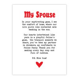 "Artery8 Love Poem Cat Lover Spouse Romantic Poetry Fun Wall Art Print in White - Size: W24"" x H32""" - thumbnail 1