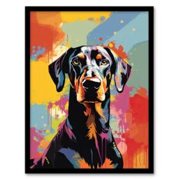"Artery8 Wall Art Print Doberman Dog Lover Gift Pet Portrait Abstract Pop Artwork Painting Art Framed - Size: W12"" x H16""" - thumbnail 1