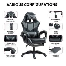 EONLION Gaming Office Chair with Footrest in Black - Size: 100 cm - thumbnail 3