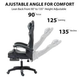 EONLION Gaming Office Chair with Footrest in Black - Size: 100 cm - thumbnail 5