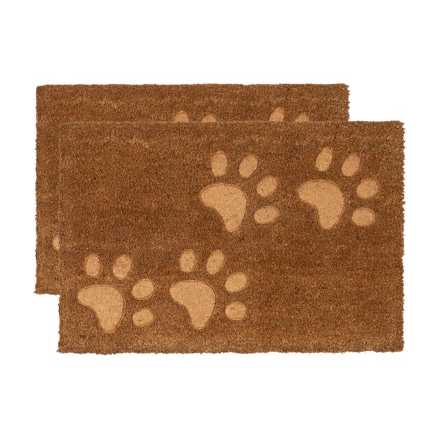 Nicola Spring Coir Door Mats - 60 x 40cm - Embossed Paws - Set of 2 in Brown - Size: 40 cm x 60 cm - image 1