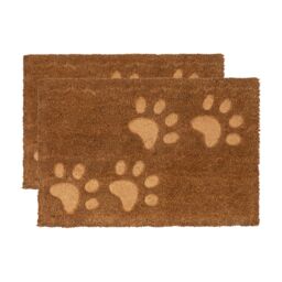 Nicola Spring Coir Door Mats - 60 x 40cm - Embossed Paws - Set of 2 in Brown - Size: 40 cm x 60 cm