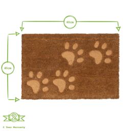 Nicola Spring Coir Door Mats - 60 x 40cm - Embossed Paws - Set of 2 in Brown - Size: 40 cm x 60 cm - thumbnail 3