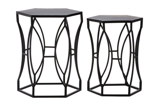Orsina Set of 2 Concave Black Side Tables, Geometric Iron Tables, Modern Industrial Nesting Tables for Living Room - image 1