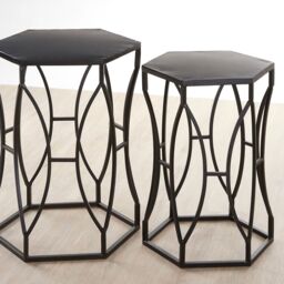 Orsina Set of 2 Concave Black Side Tables, Geometric Iron Tables, Modern Industrial Nesting Tables for Living Room - thumbnail 2