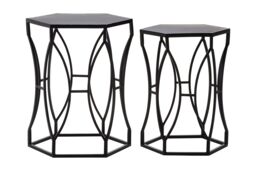 Orsina Set of 2 Concave Black Side Tables, Geometric Iron Tables, Modern Industrial Nesting Tables for Living Room