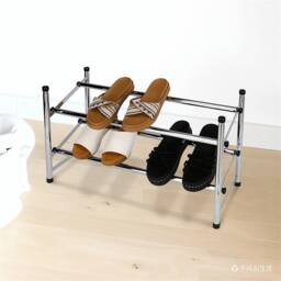 VOGREX 2 Tier Chrome Stackable Extendable Shoe Rack Organiser Tidy in Silver - thumbnail 3