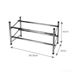 VOGREX 2 Tier Chrome Stackable Extendable Shoe Rack Organiser Tidy in Silver - thumbnail 2