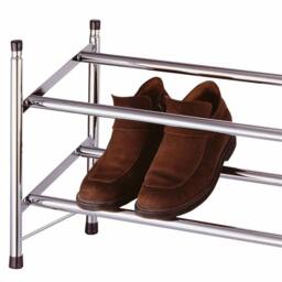 VOGREX 2 Tier Chrome Stackable Extendable Shoe Rack Organiser Tidy in Silver - thumbnail 5