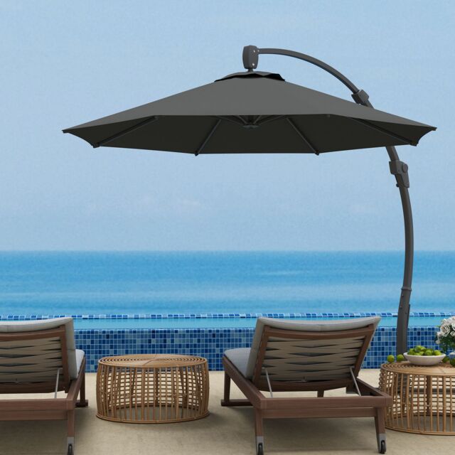 OUTSUNNY 3(m) Garden Cantilever Parasol with Crank Aluminium Frame Grey