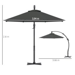 OUTSUNNY 3(m) Garden Cantilever Parasol with Crank Aluminium Frame Grey - thumbnail 3