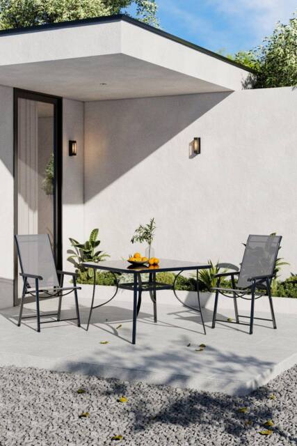 Garden Sanctuary 2-Seater Outdoor Garden Tempered Glass Square Table & Chair Set in Black - image 1