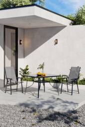 Garden Sanctuary 2-Seater Outdoor Garden Tempered Glass Square Table & Chair Set in Black - thumbnail 1