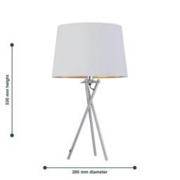 EONLION 2 Tripod Chrome Table Lamp Bedside Lights White & Gold Shade - thumbnail 2