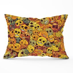 Warren Reed - Designer Autumnal Skulls Pattern Cushions in Orange - Size: 33 cm x 48 cm - thumbnail 1