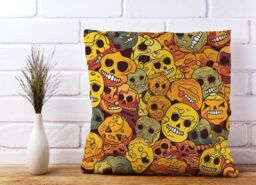 Warren Reed - Designer Autumnal Skulls Pattern Cushions in Orange - Size: 33 cm x 48 cm - thumbnail 2