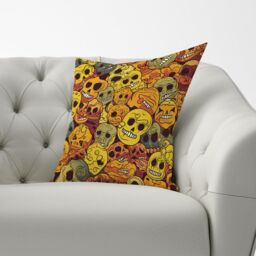 Warren Reed - Designer Autumnal Skulls Pattern Cushions in Orange - Size: 33 cm x 48 cm - thumbnail 3