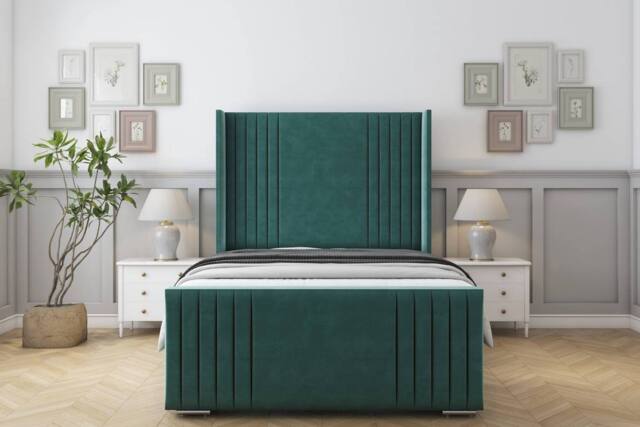 "Sloomy Camden Plush Frame-Mattress-50"" Upholstered Wingback Headboard in Emerald - Size: King" - image 1