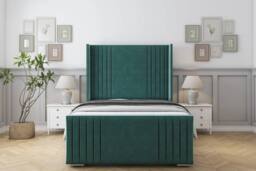 "Sloomy Camden Plush Frame-Mattress-50"" Upholstered Wingback Headboard in Emerald - Size: King"