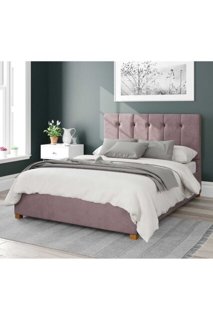Aspire Hepburn Upholstered Ottoman Storage Bed, Plush Velvet Fabric in Rose - Size: Small Double - image 1
