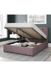 Aspire Hepburn Upholstered Ottoman Storage Bed, Plush Velvet Fabric in Rose - Size: Small Double - thumbnail 2