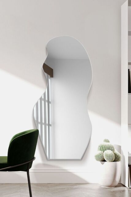 "MirrorOutlet The Lacuna - Frameless Pond Leaner / Wall Mirror 47"" X 20"" (120CM X 50CM) in Silver - Size: 1 Pack" - image 1