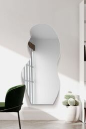 "MirrorOutlet The Lacuna - Frameless Pond Leaner / Wall Mirror 47"" X 20"" (120CM X 50CM) in Silver - Size: 1 Pack"