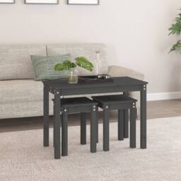 Berkfield Home Nesting Tables 3 pcs Grey Solid Wood Pine - thumbnail 3