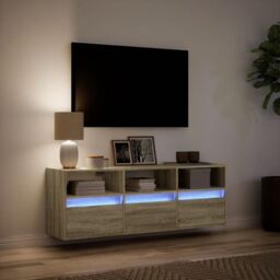 Berkfield Home TV Wall Cabinet with LED Lights Sonoma Oak 130x31x45 cm in Brown - Size: 130 x 31 x 45 cm - thumbnail 5