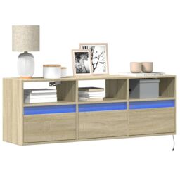 Berkfield Home TV Wall Cabinet with LED Lights Sonoma Oak 130x31x45 cm in Brown - Size: 130 x 31 x 45 cm - thumbnail 1